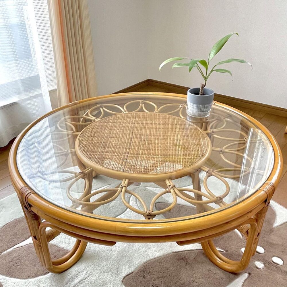 【籐家具】ラタン 丸テーブル ちゃぶ台 座卓